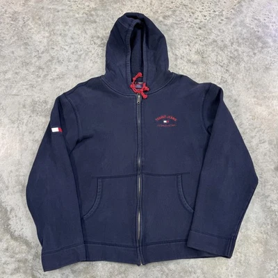 Tommy Jeans Hoodie Mens XL Navy Blue Full Zip Embroidered Logo Flag Patch Jacket - Image 1 of 4