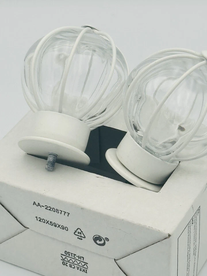 IKEA Globo de Vidrio Explosionado Blanco Bordes de Barra de Cortina 2 Extremos Tapas 303.331.87 Nuevo Foto 1 de 4