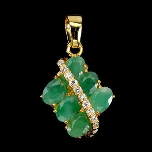 925 Sterling Silver Pendant Oval Emerald 6x4mm Natural Gemstone Jewelry - Picture 1 of 13
