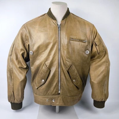 Chevignon Lederjacke Flying Wear khaki Gr. XL (L) vintage 80s - Bild 1 von 4