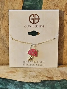 Giani Bernini Necklace 18k Gold Over Sterling Silver Mushroom Pink Red Enamel - Picture 1 of 6