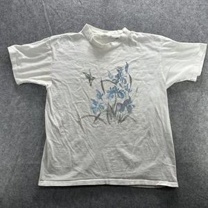 Camisa Floral Colibrí Vintage Para Hombre Grande Blanca Naturaleza Gráfico Hanes EE. UU. 90s - Imagen 1 de 15