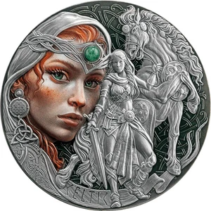 Moneda antigua Camerún Femina Bellator Celta 2025 2 oz plata alto relieve - Imagen 1 de 9