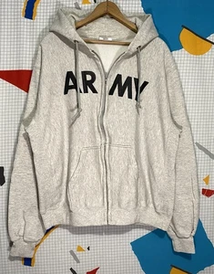 Vintage Army Hoodie Zip Up XL 90s Reverse Weave Gussets Physical Fitness - Bild 1 von 8