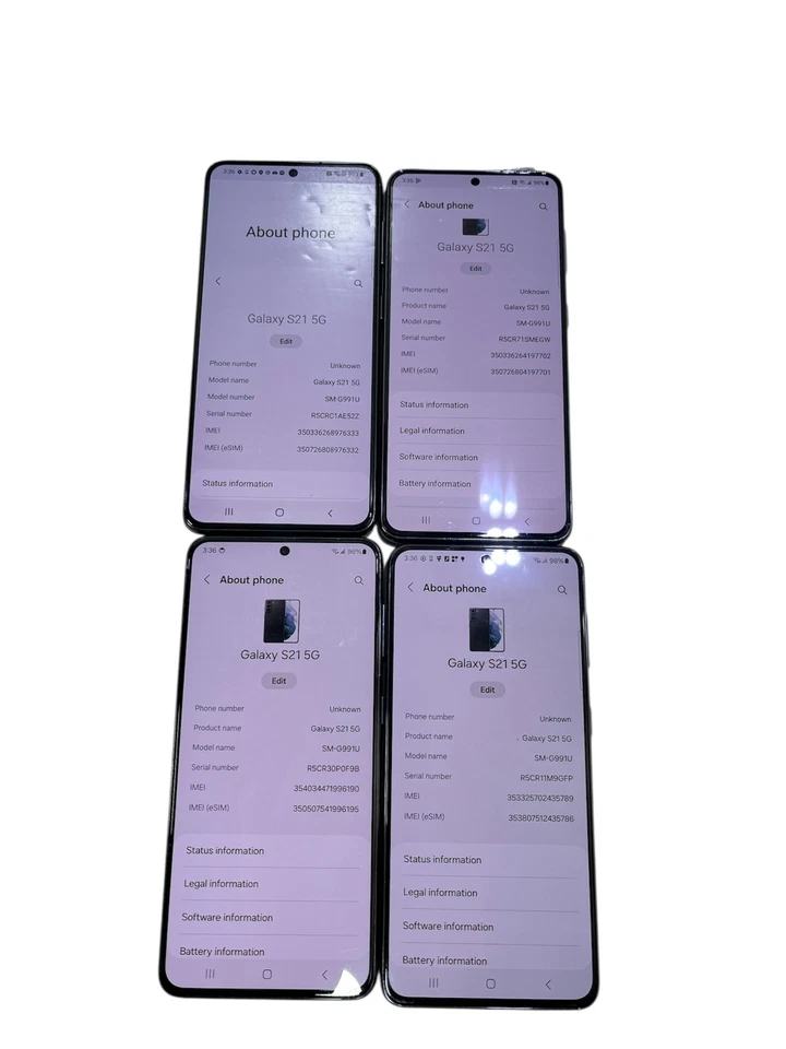 LOT OF 4:  SAMSUNG GALAXY S21 5G (SM-G991U) 128GB PHANTOM GRAY - AT&T & T-MOBILE - Image 1 of 4