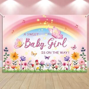 Butterfly Baby Shower Backdrop for Girl Baby Shower Decorations Pink Butterfl...