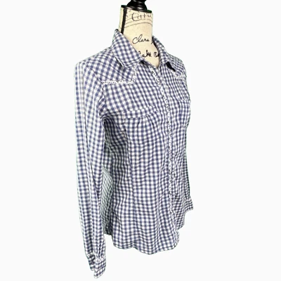 Blusa Decree Ajustada Azul Occidental Guinga Borde Floral Grande Boho Vaquera Retro Foto 1 de 4