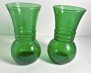 Anchor Hocking Ribbed Vase Set 6.5” Vintage MCM Decor GREEN - Picture 1 of 3