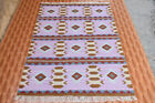 Tribal Wool Carpet Pink Reversible Geometric Kilim 4x6 Area Rug Hand-woven
