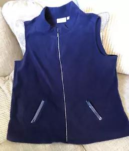 Quacker Factory Navy Blue Fleece Vest w/Rhinestone Zipper & Sequin Pockets 2X - Picture 1 of 9
