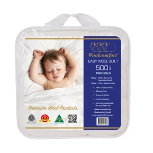 Woolcomfort Aus Made Baby Cot Wool Quilt Duvet Doona 500GSM 100cm x 120cm - Picture 1 of 1