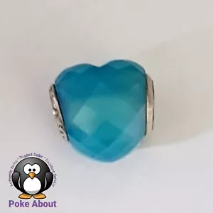 Authentic Pandora Turquoise Blue Heart Faceted Glass Shape Of Love Charm 796563 - Picture 1 of 7