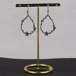 Retro Vintage Bronze Carved Big Round The branches of the Flower Women Earrings - Picture 1 of 19