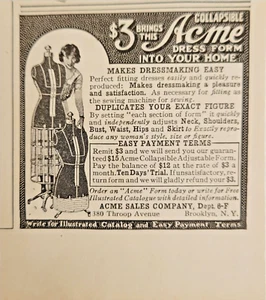 Maniquí con forma de vestido Acme 1922 estampado antiguo anuncio hace que la costura sea fácil y exacta - Imagen 1 de 1