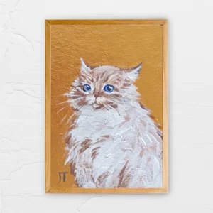 Arte de pared dorado con impresión ACEO A6 pintura de gato - Imagen 1 de 3
