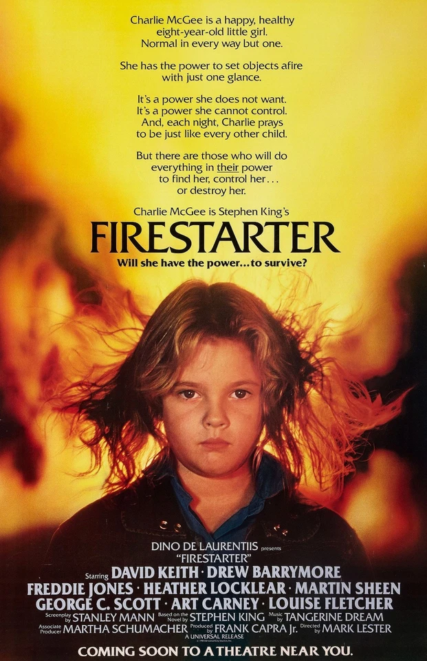 Firestarter movie poster - Drew Barrymore, Stephen King - 11 x 17 inches