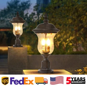 21'' Vintage Outdoor Lamp Post Light Royal Bronze with Clear Glass Shade Fixture - Picture 1 of 10