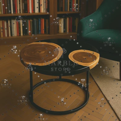 18" Black Epoxy Resin  Side End Table Top Home Garden Decor - Image 1 of 4