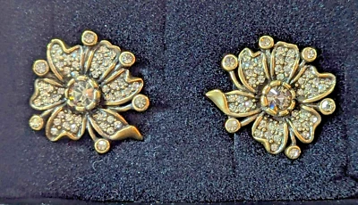 New Heidi Daus Crystal Clip Earrings Flower NIB Signed - Image 1 of 4