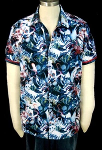 Robert Graham Banyan nuovo con etichetta floreale vibrante asciugatura rapida manica corta grande - Foto 1 di 12