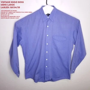 Vintage Hugo Boss Herren Large blau weiß gewebt Button Down Langarm Tasche Hemd - Bild 1 von 21