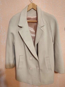 Vintage 1970s 100% wool pea coat cream color - Picture 1 of 5