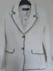 Zara Straight Fit Blazer With Seam Detail Size L White - Picture 1 of 12