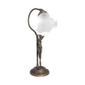 Lampada per comodino abat-jour tavolo in ottone CON DONNA e VETRO bianco - Bild 1 von 3