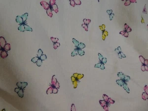 VTG Carters White Baby Blanket Butterflies Pink Blue Yellow Cotton Stretchy S1 - Picture 1 of 12