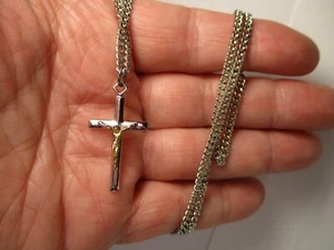 Vintage Sterling Silver Signed TK Cross Pendant Necklace 24 inch - Picture 1 of 13