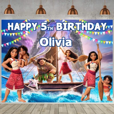Moana 2 Personalised Custom Birthday Banner Backdrop Party Decor Birthday Gift - Image 1 of 3