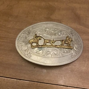 VTG Montana Silversmiths Team Roping Belt Buckle German Silver Worn - Picture 1 of 3