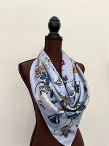 New Gucci Scarf Logo Kris Knight Flora Print Blue Silk Wrap with Gucci Gift Box - Picture 1 of 18