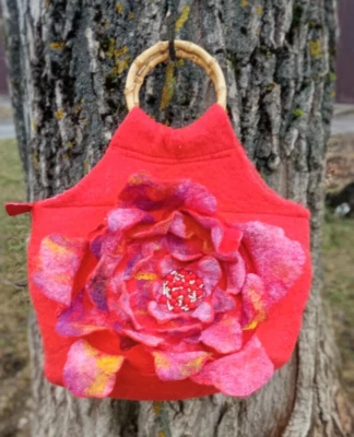 Unique womens orange red felted bag.felt bag.Felt bag.wool bags.bamboo handle ba - Image 1 of 4