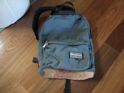 Windy Pass by North Face Leather Bottom Canvas Backpack Blue - Image 1 of 4