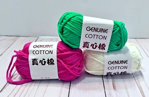 Set of 3 Cotton Yarn Knitting Soft White, Green, Pink 50g Ships from USA - Picture 1 of 4