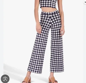 STAUD Avalanche Navy White Check Pants Gingham Sz Medium - Picture 1 of 10