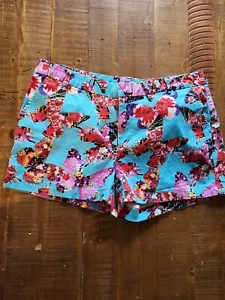 Cynthia Rowley Sommer Chino Shorts Größe 12 blau Blumen Schmetterling Stretch - Bild 1 von 7