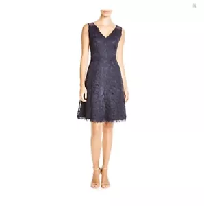 $428 Tadashi Shoji Navy Blue Corded Embroidery Formal Party Bridal Dress 12 NWT - Picture 1 of 10