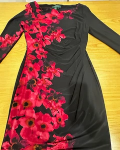 LAUREN RALPH LAUREN WOMENS DRESS SIZE 8P PETITE Jersey Sheath Ruched Floral - Picture 1 of 21