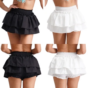 Womens Ruffled Tiered Mini Skirt Culottes Elastic Waist Miniskirt Safety Short - Picture 1 of 51