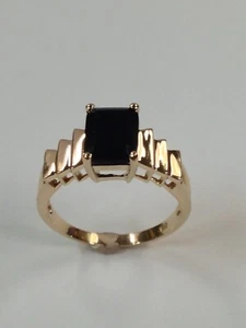 Natural Black Onyx Ring in Solid 14kt Yellow Gold - Picture 1 of 8