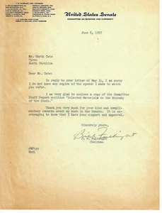 RARE!! “Arkansas Senator" J William Fulbright Hand Signed TLS Dated 1957 COA - Picture 1 of 2
