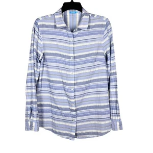 J. McLaughlin Damen Bluse blau weiß gestreift Langarm Button Down Gr. M - Bild 1 von 7