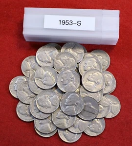 1953-S Jefferson Nickels 40 Coin roll Circulated - Picture 1 of 3