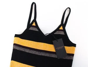 MAISON SCOTCH Womens Top L Cotton Blend Black Grey Orange Striped Straps * - Picture 1 of 8
