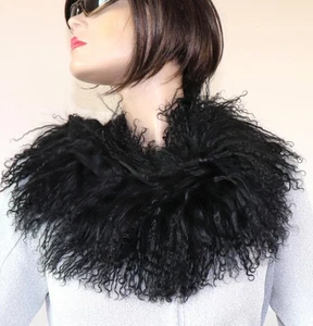 Pelz Schal XL Tibetlamm Boa Loop Kragen Lammfell Fell Besatz Mantel Schwarz - Bild 1 von 4