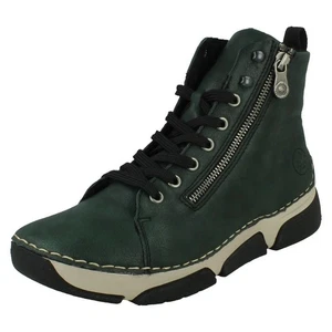 Donna Rieker con Lacci & Zip Piatto Fodera IN Pile Casual Stivali Caviglia 45920 - Picture 1 of 10