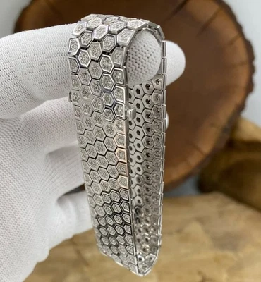 14K White Gold 9.47ct VVS Round Lab Grown Diamond Honeycomb Mens Luxury Bracelet Foto 1 de 4