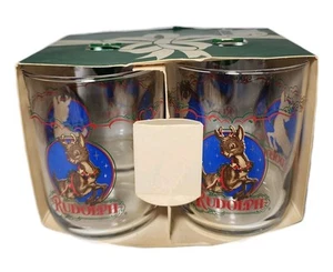 4 Vtg  Libbey Rudolph The Red Nose Reindeer Glasses 4” Christmas Montgomery Ward - Picture 1 of 12